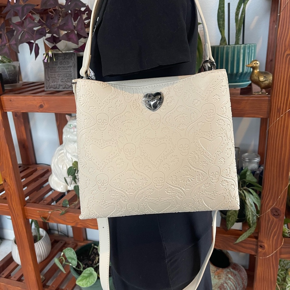 Betsey Johnson Cream Embossed Shoulder Bag